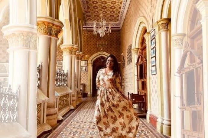 The decor in Bangalore palace is layered in patterns, colours and designs
